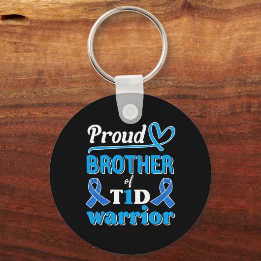 T1d Proud Brother Diabetes Awareness Blue Ribbon  Sleutelhanger (Voorkant)