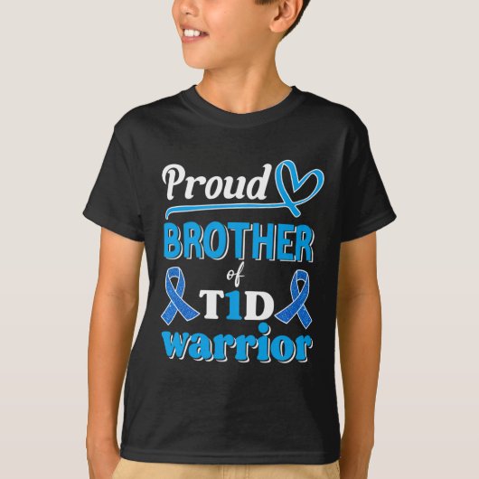 T1d Proud Brother Diabetes Awareness Blue Ribbon T-shirt (Voorkant)