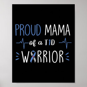 T1D Proud Mama Diabetes Awareness Blue Ribbon Mont Poster