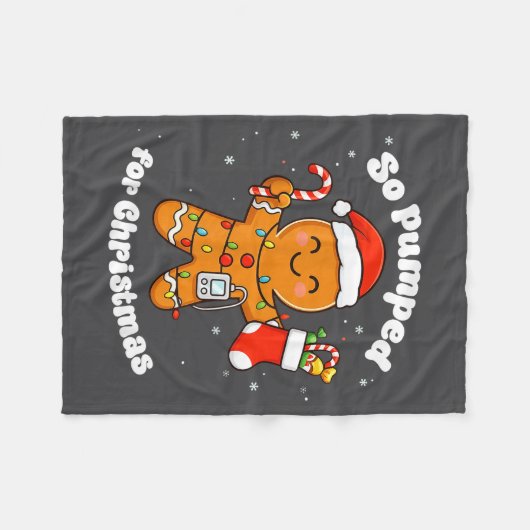 T1D Pumped So Gingerbread Diabetic Fleece Deken (Voorkant (Horizontaal))