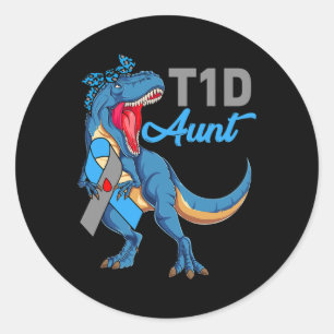 T1d Tante Type 1 Diabetes Awareness Month Dinosaur Ronde Sticker