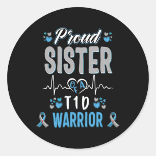T1D trotse zus Diabetes, voorlichting Type 1 Pancr Ronde Sticker