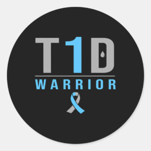 T1d Warrior Blue Grey Ribbon Type 1 Diabetes Aware Ronde Sticker