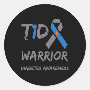 T1D Warrior Type 1 Diabetes Awareness Blue Ribbon Ronde Sticker