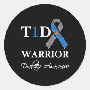 T1D Warrior Type 1 Diabetes Awareness Blue Ribbon Ronde Sticker