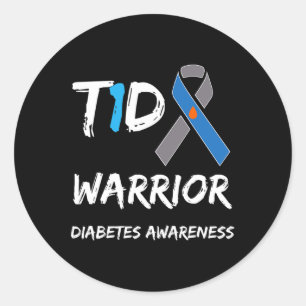T1d Warrior Type 1 Diabetes Awareness Blue Ribbon Ronde Sticker
