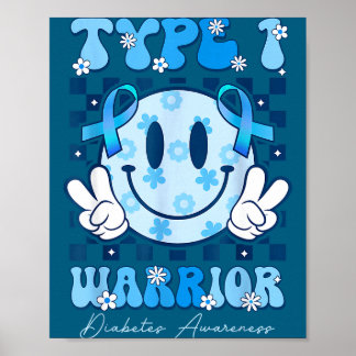 T1d Warrior Type 1 Diabetes Bewustzijn Blauwe Lint Poster