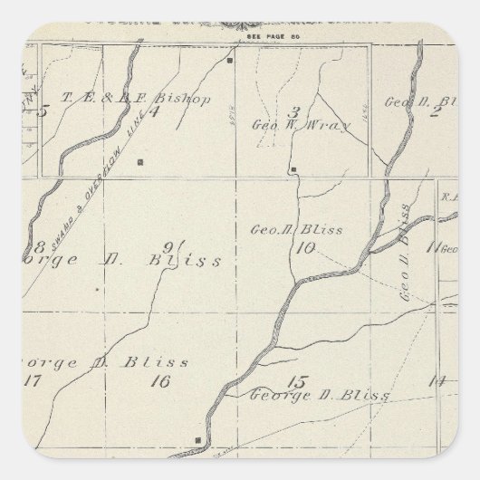 T20S R25E Tulare County Section Map Vierkante Sticker (Voorkant)