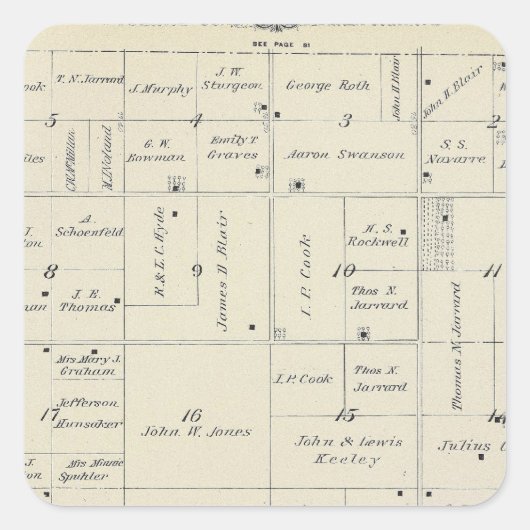 T20S R26E Tulare County Section Map Vierkante Sticker (Voorkant)