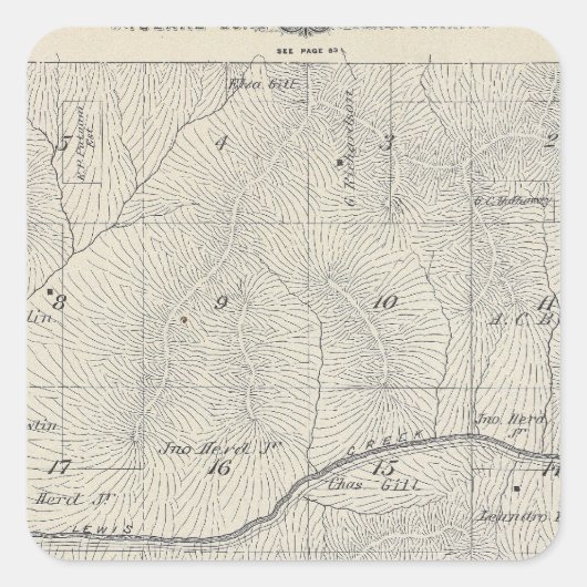 T20S R28E Tulare County Section Map Vierkante Sticker (Voorkant)
