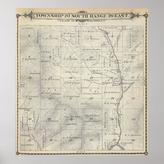 T20S R29E Tulare County Section Map Poster (Voorkant)