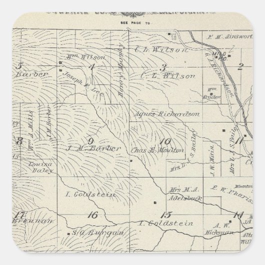 T20S R29E Tulare County Section Map Vierkante Sticker (Voorkant)