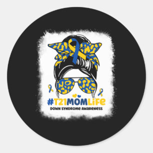 T21 Mam Life Messy Bun Down Syndrome Mam Awareness Ronde Sticker