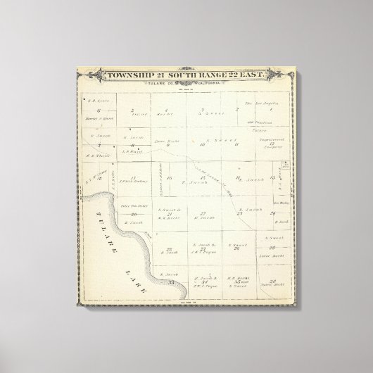 T21S R22E Tulare County Section Map Canvas Afdruk (Voorkant)