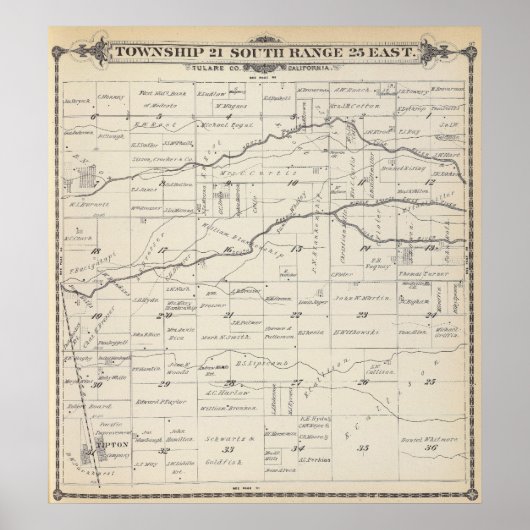 T21S R25E Tulare County Section Map Poster (Voorkant)