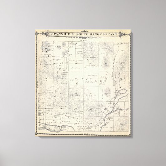 T21S R28E Tulare County Section Map Canvas Afdruk (Voorkant)