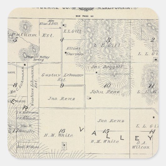 T21S R28E Tulare County Section Map Vierkante Sticker (Voorkant)