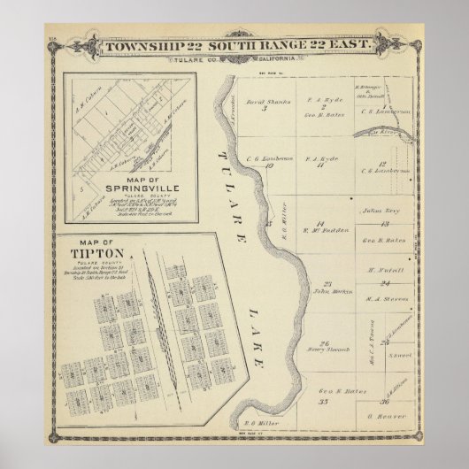 T22S R22E Tulare County Section Map Poster (Voorkant)