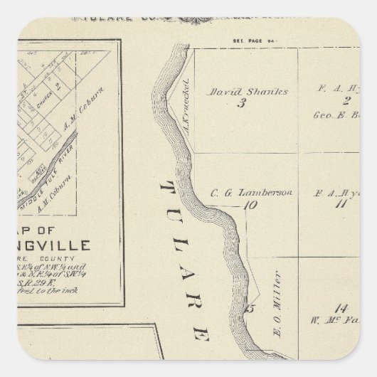 T22S R22E Tulare County Section Map Vierkante Sticker (Voorkant)