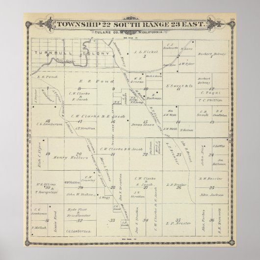 T22S R23E Tulare County Section Map Poster (Voorkant)