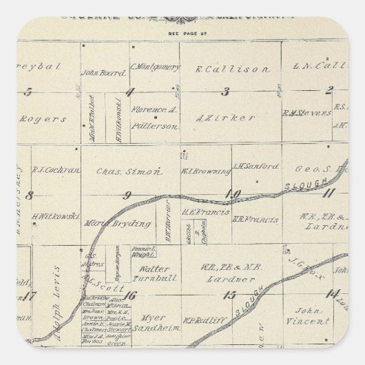 T22S R25E Tulare County Section Map Vierkante Sticker (Voorkant)