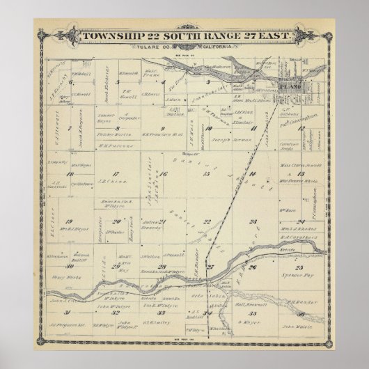 T22S R27E Tulare County Section Map Poster (Voorkant)