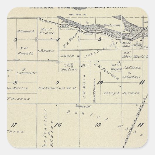 T22S R27E Tulare County Section Map Vierkante Sticker (Voorkant)