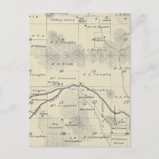 T22S R28E Tulare County Section Map Briefkaart (Voorkant)