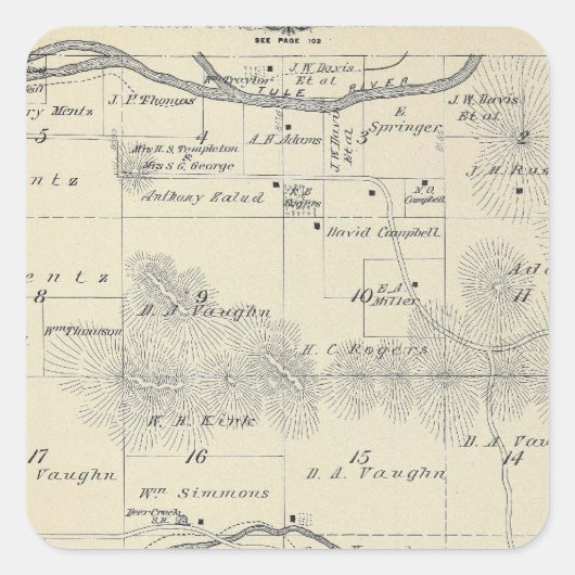 T22S R28E Tulare County Section Map Vierkante Sticker (Voorkant)