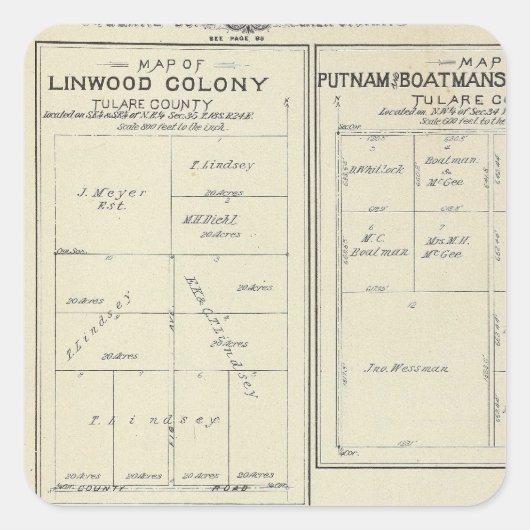 T23S R2021E Tulare County Section Map Vierkante Sticker (Voorkant)