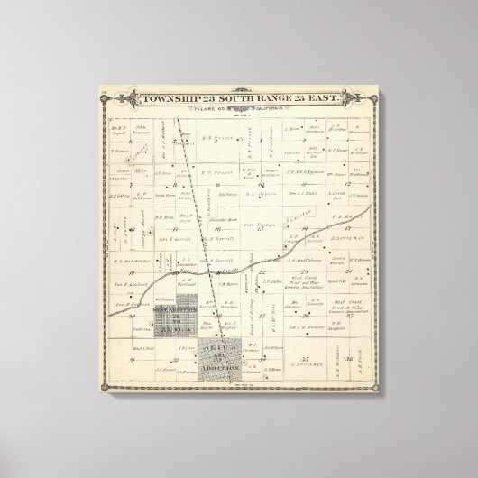 T23S R25E Tulare County Section Map Canvas Afdruk (Voorkant)