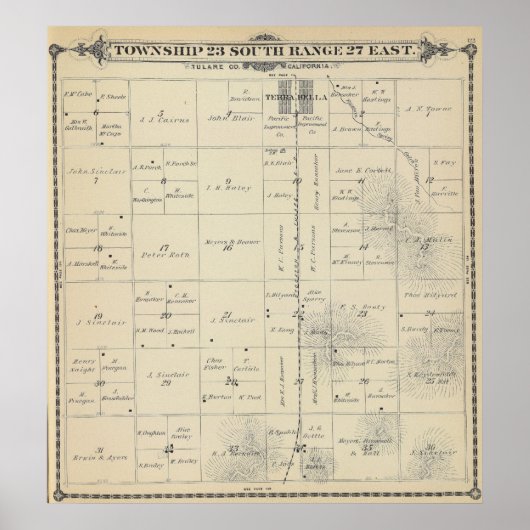 T23S R27E Tulare County Section Map Poster (Voorkant)