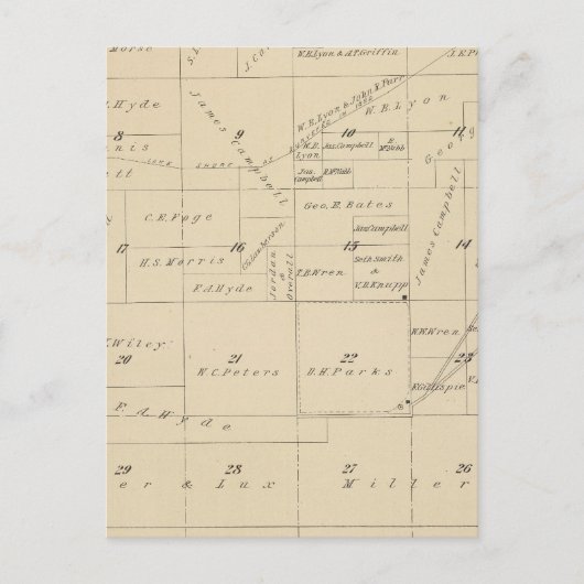 T24S R22E Tulare County Section Map Briefkaart (Voorkant)