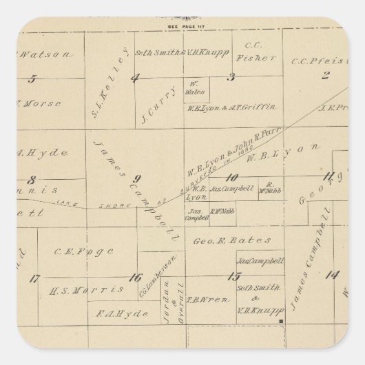 T24S R22E Tulare County Section Map Vierkante Sticker (Voorkant)