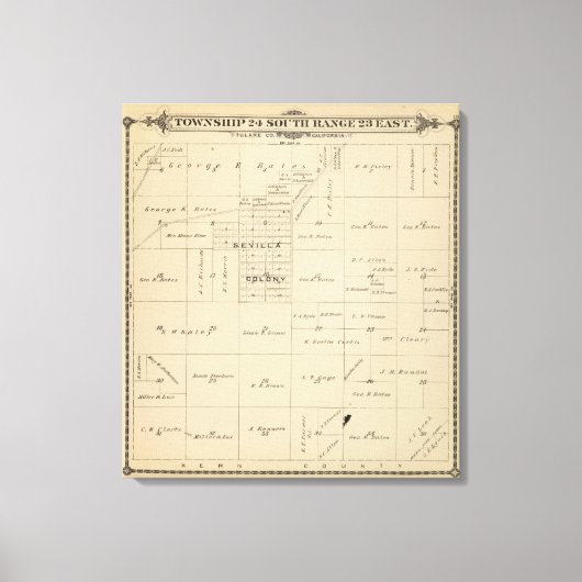 T24S R23E Tulare County Section Map Canvas Afdruk (Voorkant)