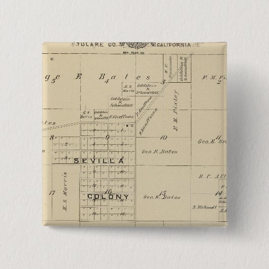 T24S R23E Tulare County Section Map Vierkante Button 5,1 Cm (Voorkant)