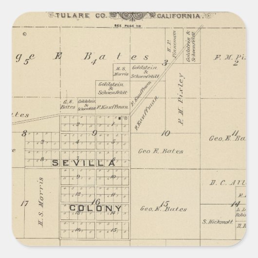 T24S R23E Tulare County Section Map Vierkante Sticker (Voorkant)