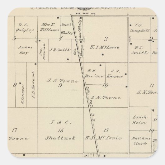 T24S R25E Tulare County Section Map Vierkante Sticker (Voorkant)