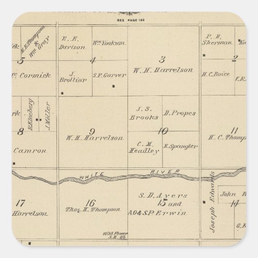 T24S R26E Tulare County Section Map Vierkante Sticker (Voorkant)