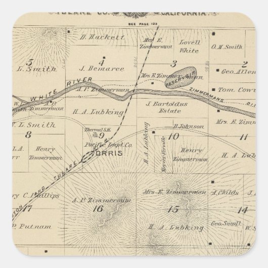 T24S R27E Tulare County Section Map Vierkante Sticker (Voorkant)