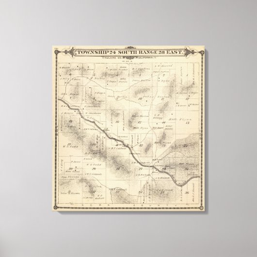 T24S R28E Tulare County Section Map Canvas Afdruk (Voorkant)
