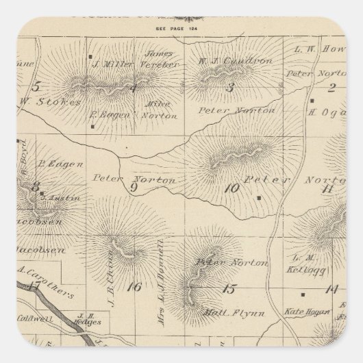 T24S R28E Tulare County Section Map Vierkante Sticker (Voorkant)