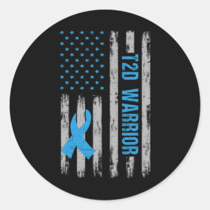 T2d Warrior bewustzijn Amerikaanse vlag Diabetici Ronde Sticker