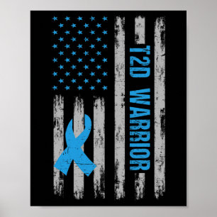 T2d Warrior bewustzijn Amerikaanse vlag Diabetisch Poster