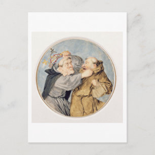 T31130 Two Monks Fighting, 1690 (m/c, inkt, krijt) Briefkaart