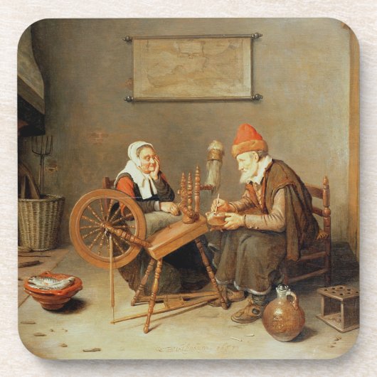 T31883 Een interieur met een oude vrouw bij het dr Drankjes Onderzetter (Voorkant)