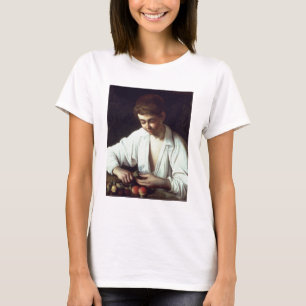 T31971 Een jonge jongen die een Apple pelt T-shirt