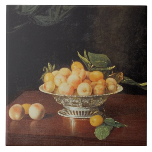 T32176 Stilleven van perziken, c.1700 Tegeltje (Voorkant)