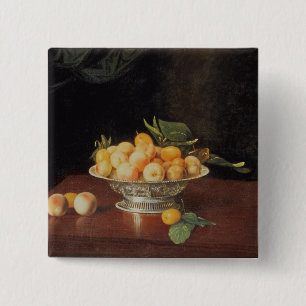 T32176 Stilleven van perziken, c.1700 Vierkante Button 5,1 Cm