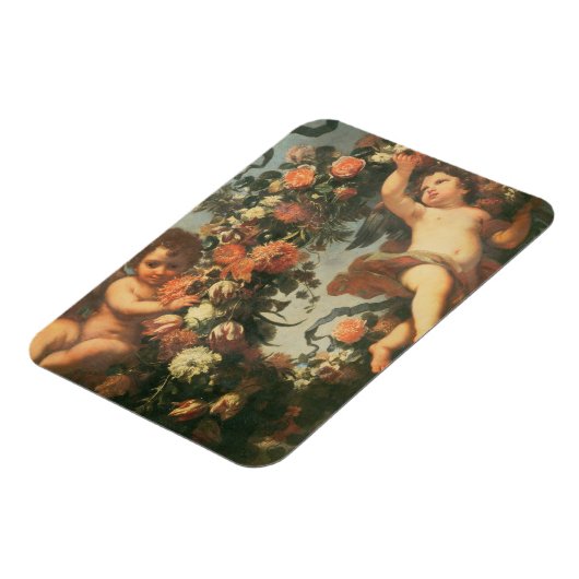 T32714 Two Putti Support a Flower Garland Magneet (Linkerzijde)
